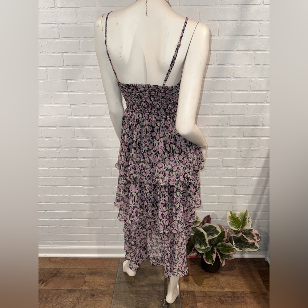 Allison New York Chic Floral Midi Tiered Dress in Pink and Black - Picture 7 of 12